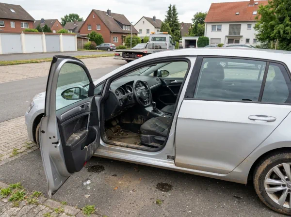 Auto mit Wasserschaden und verschmutztem Innenraum nach Überflutung
